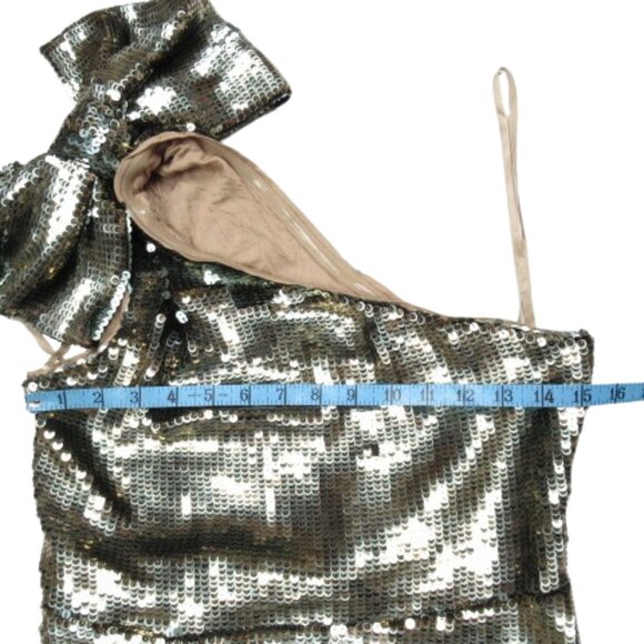 Anthropologie Maeve One-Shoulder Sequin Mini Dress Gold Size 6 - Picture 6 of 14
